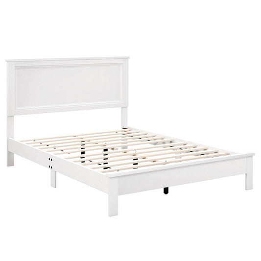 Infans Full Size Bed Frame Platform Slat High Headboard Bedroom Rubber Wood Leg White