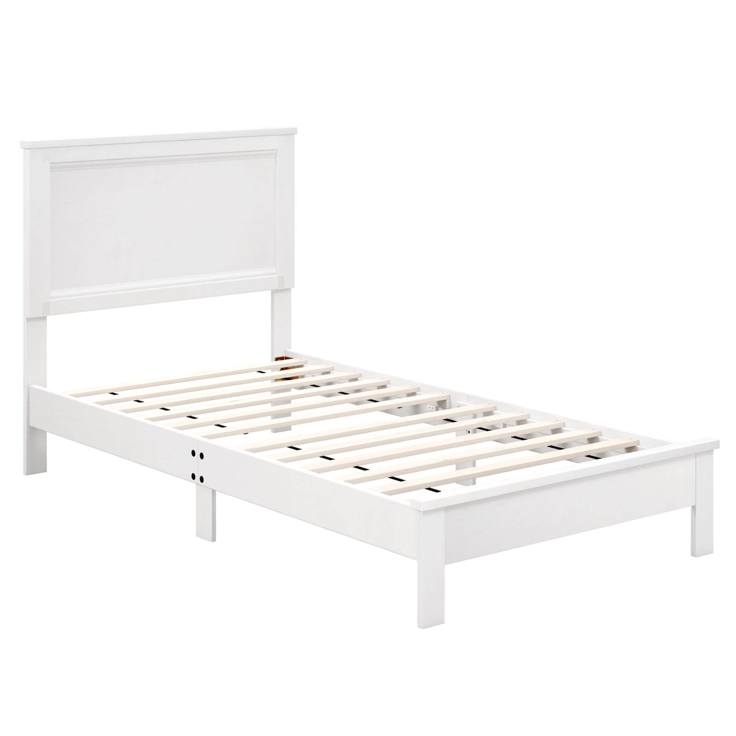 Infans Twin Size Bed Frame Platform Slat High Headboard Bedroom Rubber Wood Leg White