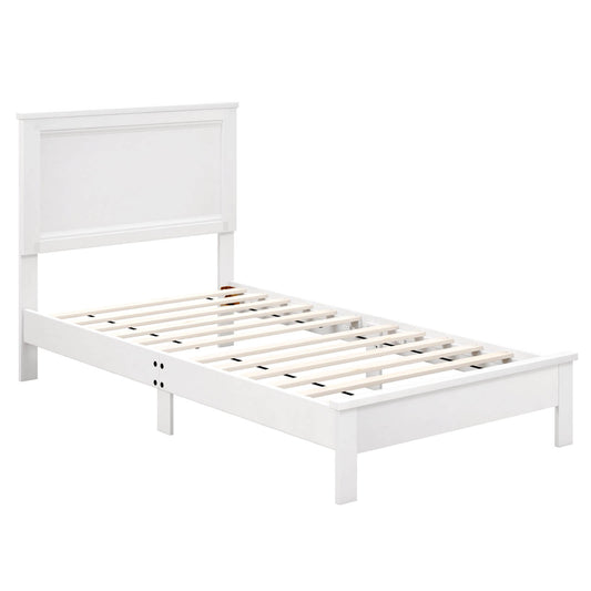 Infans Twin Size Bed Frame Platform Slat High Headboard Bedroom Rubber Wood Leg White
