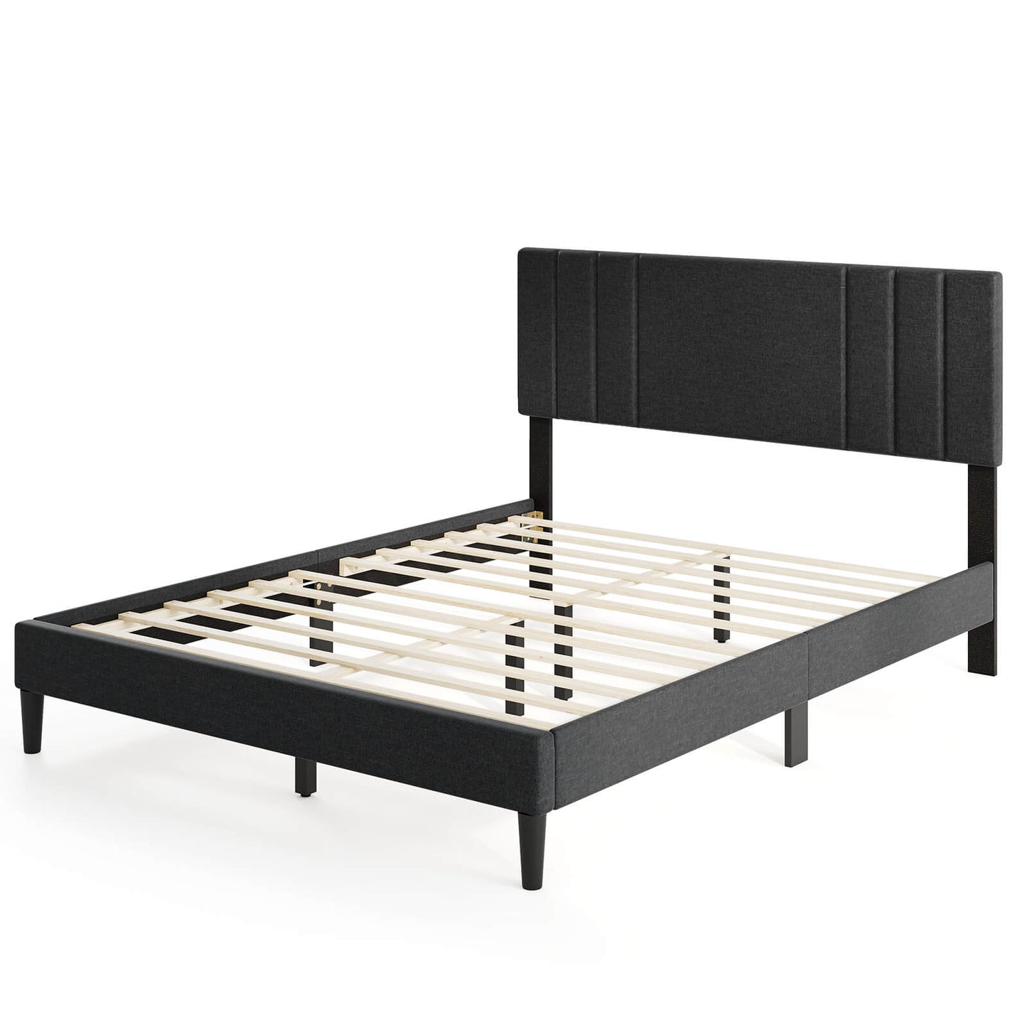 Infans Queen Size Bed Frame with Vertical Channel Tufted Headboard & Wooden Slats