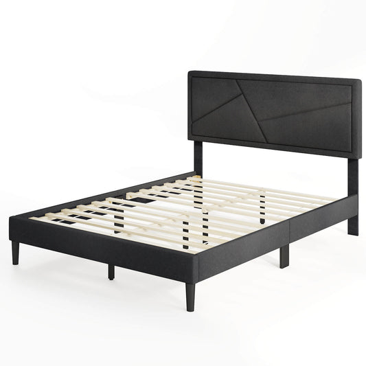 Infans Full Size Bed Frame w/ High Headboard & Wooden Slats No Box Spring Needed