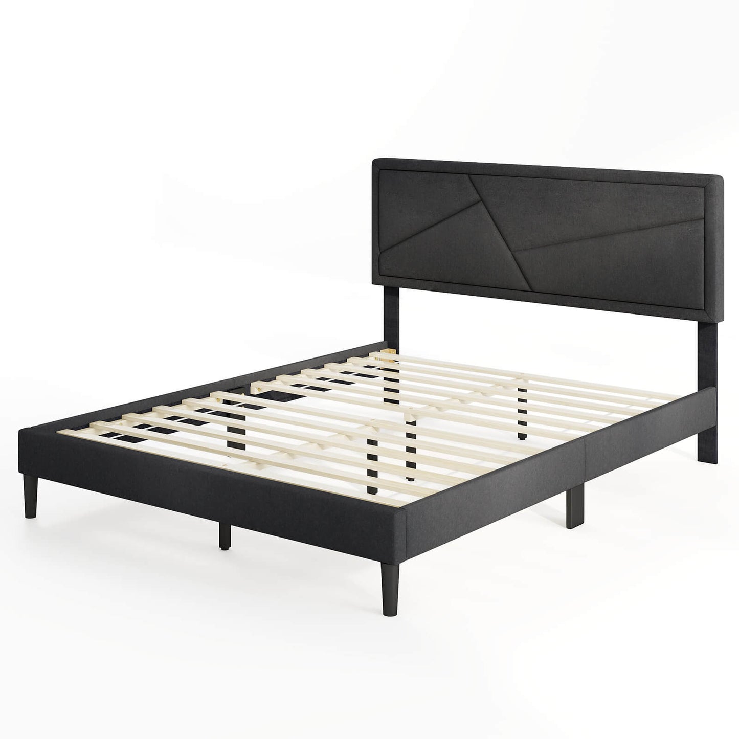 Infans Queen Size Bed Frame w/ High Headboard & Wooden Slats No Box Spring Needed