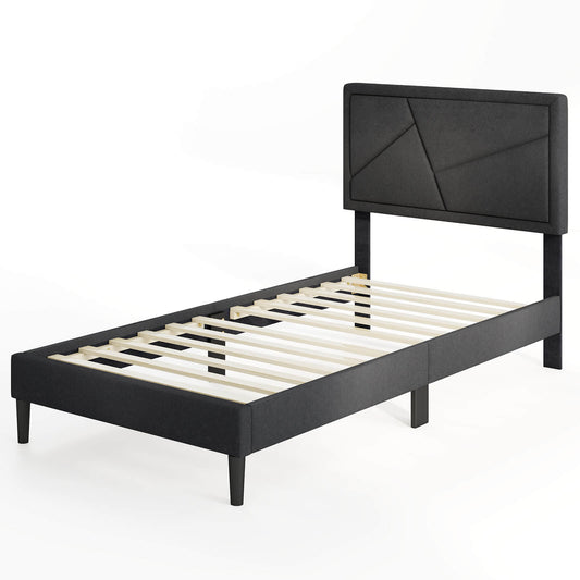 Infans Twin Size Bed Frame w/ High Headboard & Wooden Slats No Box Spring Needed