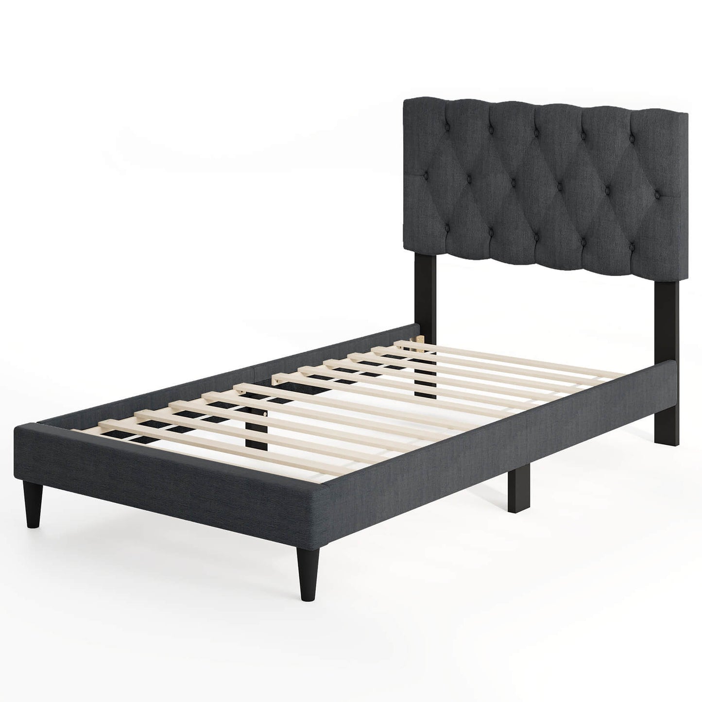 Infans Twin Size Bed Frame with Button-Tufted Headboard & Wooden Slats Easy Assembly
