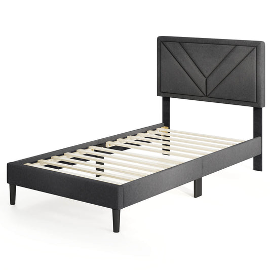 Infans Twin Size Bed Frame with Tufted Headboard & Wooden Slats Easy Assembly