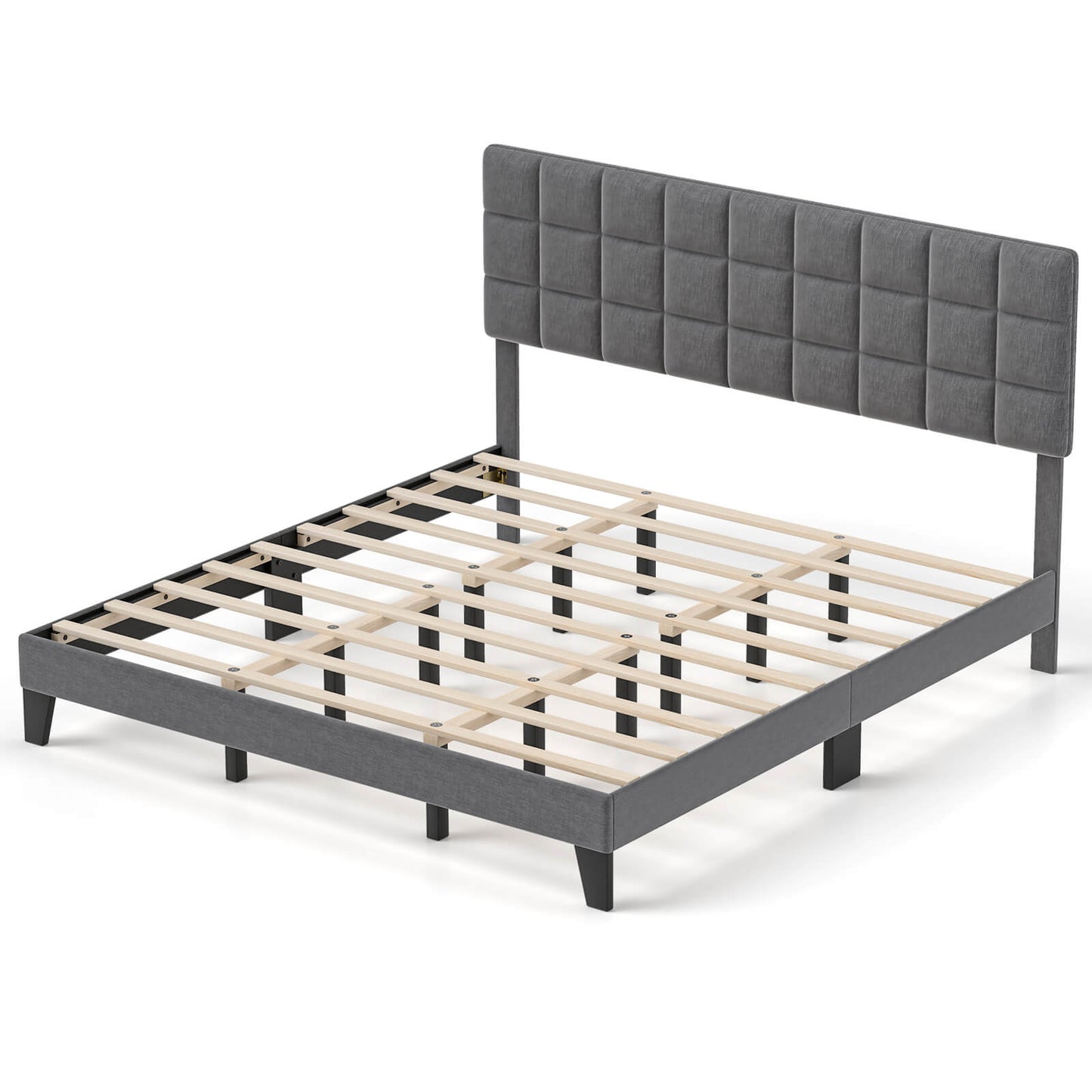 Infans King Size Bed Frame Modern Linen Fabric Upholstered Platform Bed with Headboard