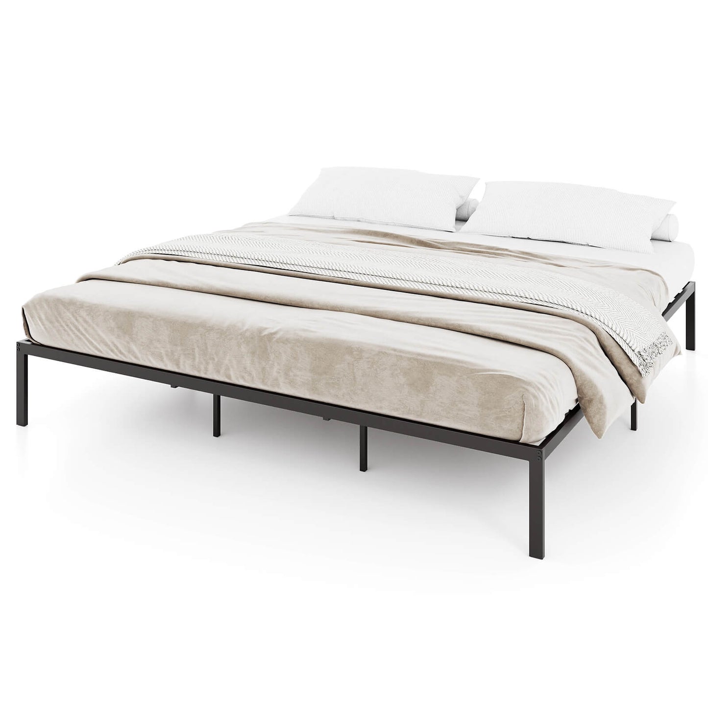 Infans King Size Metal Bed Frame Heavy Duty Support Slats Mattress Foundation