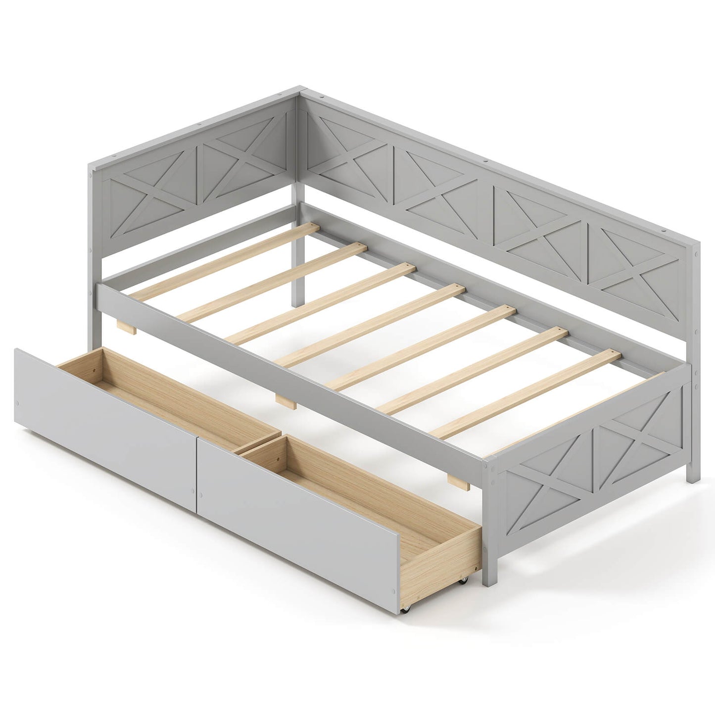 Infans Twin Size Daybed w/2 Storage Drawers Slats Support & Guardrails Sofa Bed