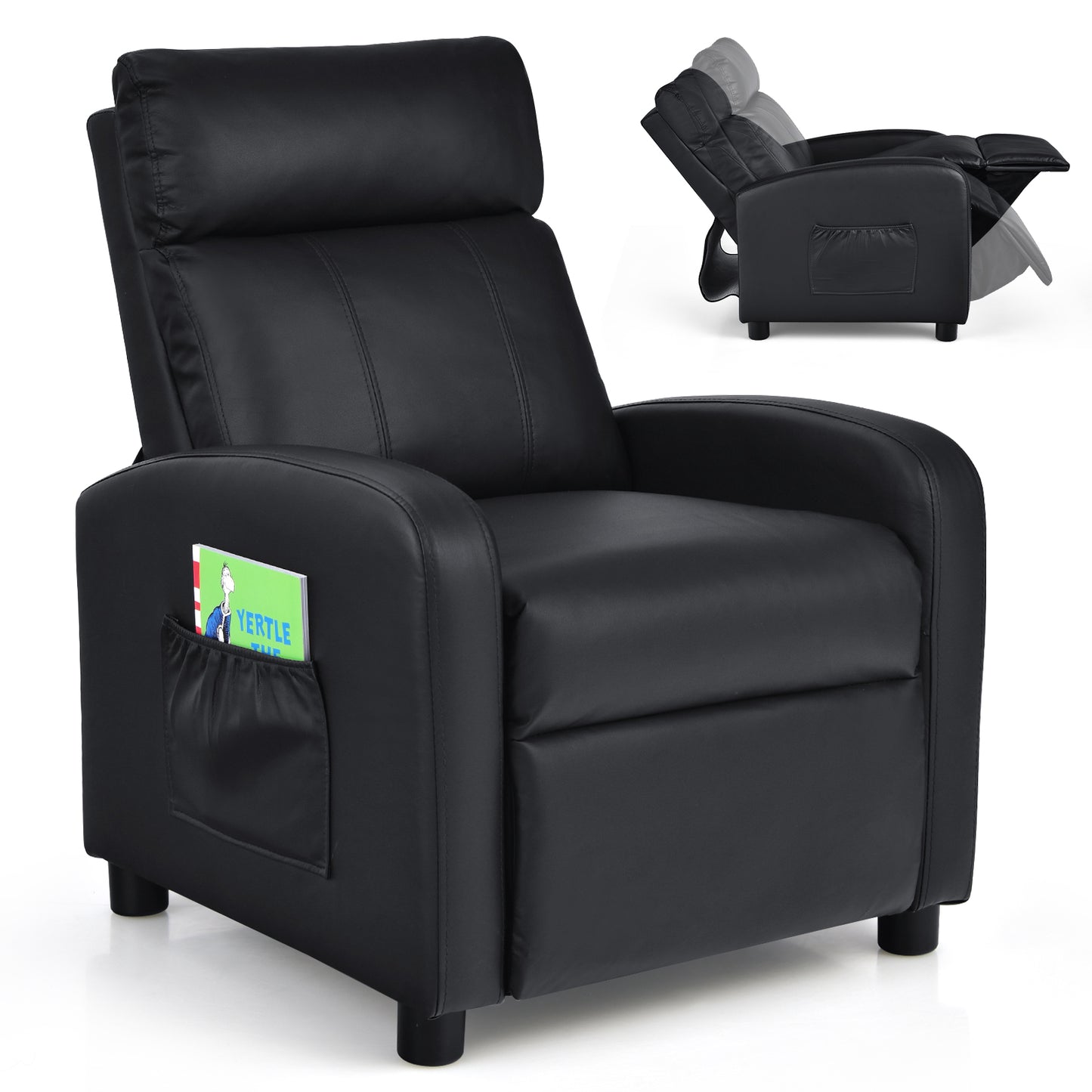 Infans Kids Recliner Chair Adjustable Leather Sofa Armchair w/ Footrest Side PocketBlack