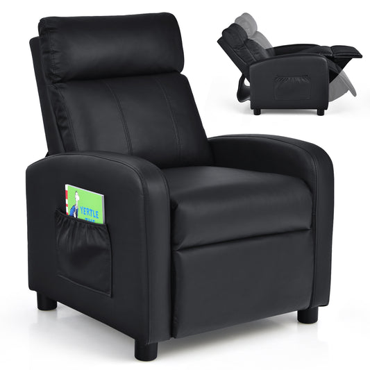 Infans Kids Recliner Chair Adjustable Leather Sofa Armchair w/ Footrest Side PocketBlack