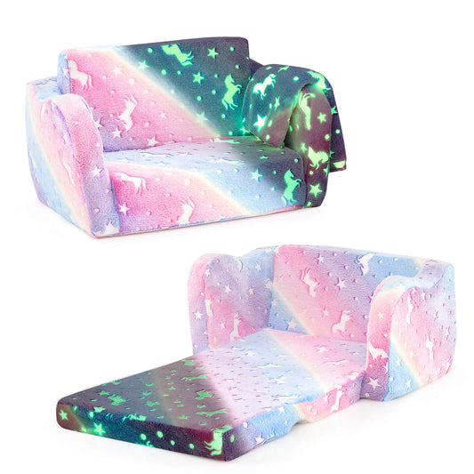 Infans 2-in-1 Kids Couch Folding Toddler Chair with Blanket Gift for 3+ Kids RainbowRainbow