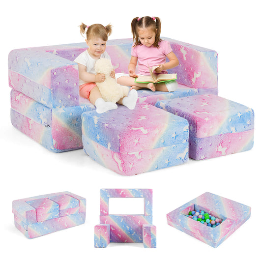 Infans 3-in-1 Baby Fold out Sofa with Removable & Machine Washable Flannel CoverRainbow