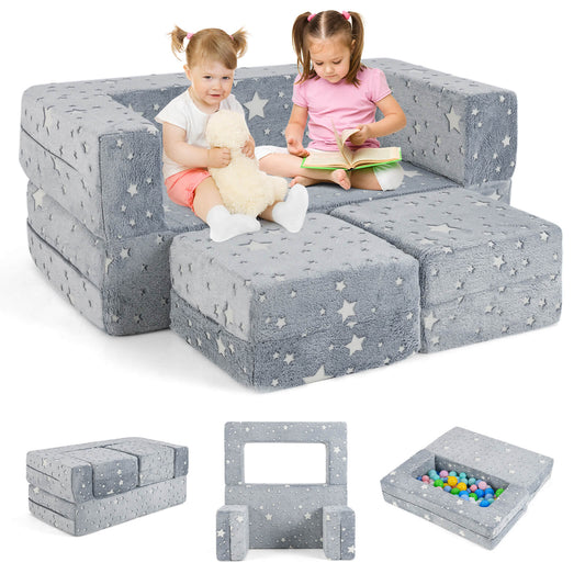 Infans 3-in-1 Baby Fold out Sofa with Removable & Machine Washable Flannel CoverGrey Star