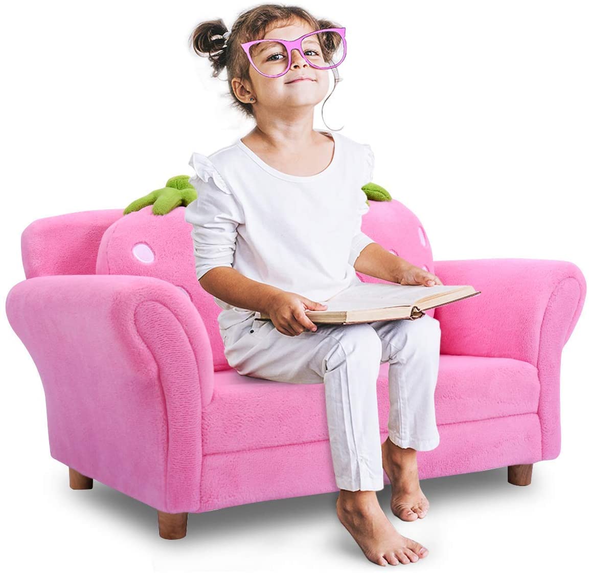 Infans Kids Sofa Strawberry Armrest Chair Lounge Couch w/ 2 Pillow Children Toddler Pink