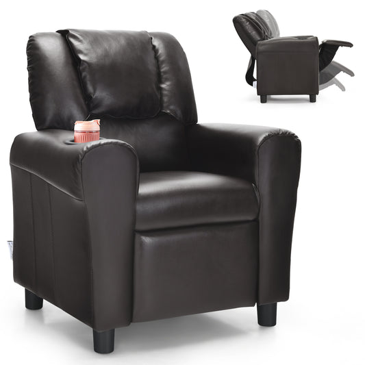 Infans Kids Recliner Chair PU Leather Armrest Sofa w/Footrest Cup Holder BeigeBrown