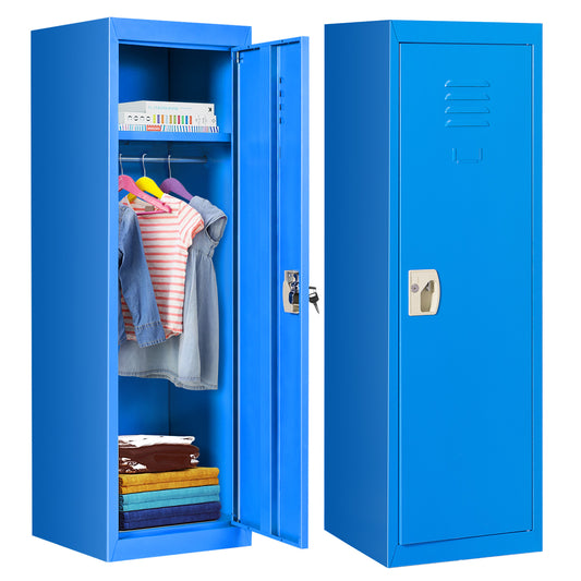 Infans 48 inch Metal Storage Locker for Kids, Children Daycare Coat Locker w/ Hanging Rod & Shelf for Bedroom Kids Room School, 2-Tier Safe Storage Locker Cabinet w/ 2 Keys and Lock for Toys, Blue