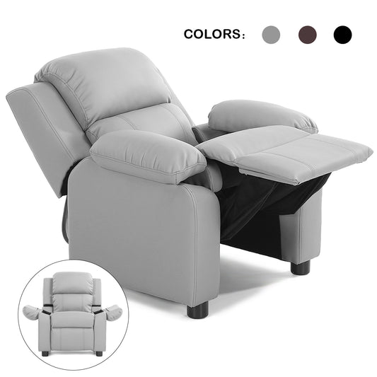 Infans Deluxe Padded Kids Sofa Armchair Recliner Headrest Children w Storage ArmsGray