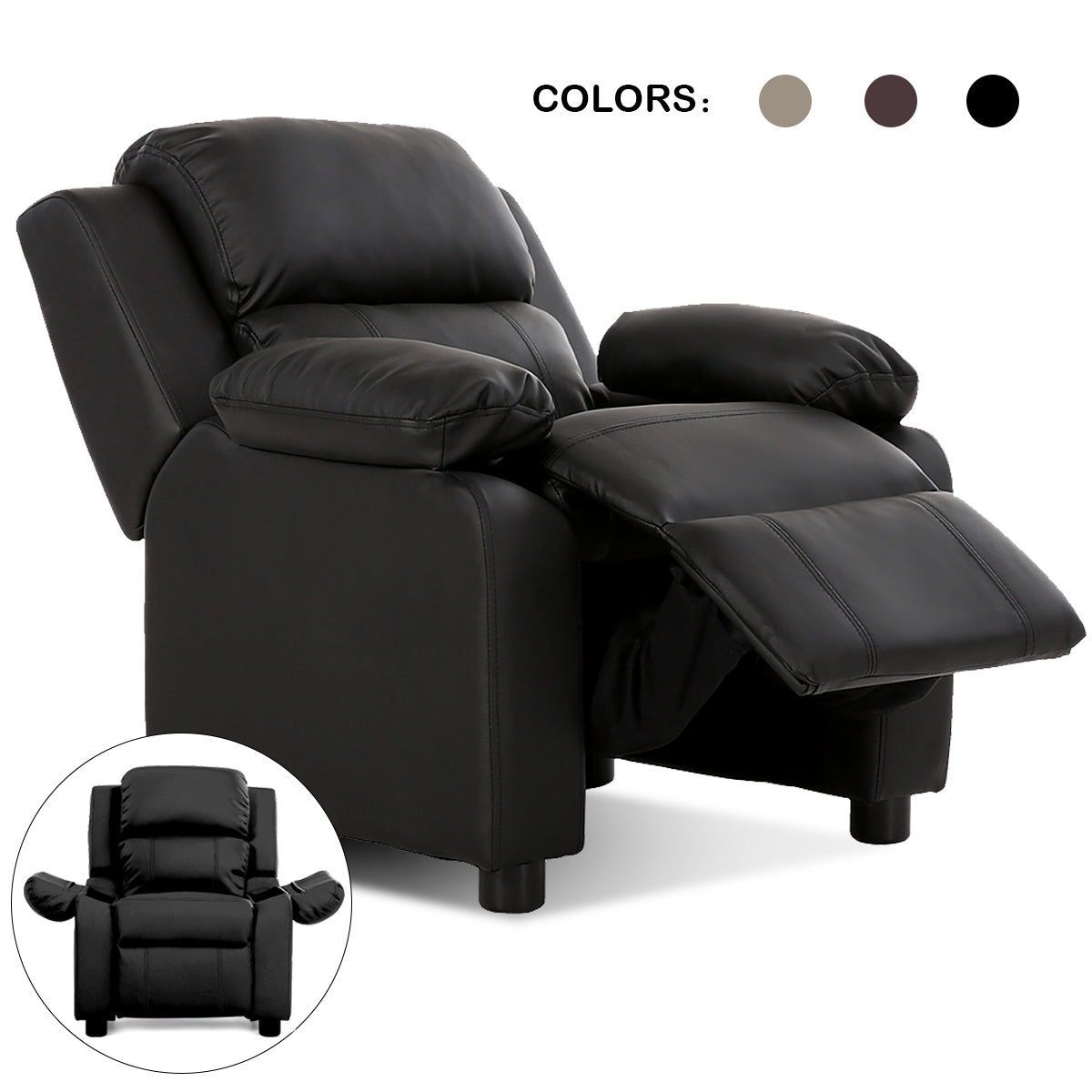 Infans Deluxe Padded Kids Sofa Armchair Recliner Headrest Children w Storage Arms