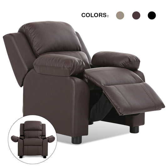 Infans Brown Deluxe Padded Kids Sofa Armchair Recliner Headrest Children w Storage Arms