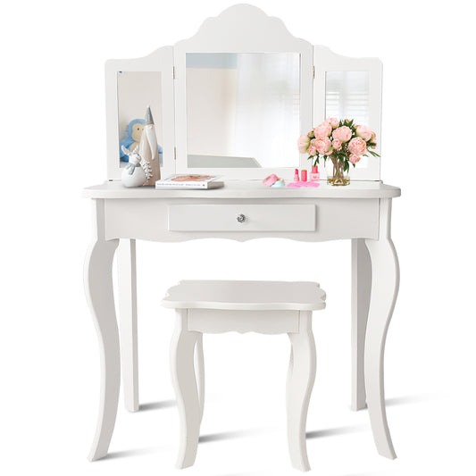 Infans Vanity Table Set Makeup Dressing Table Kids Girls Stool Mirror