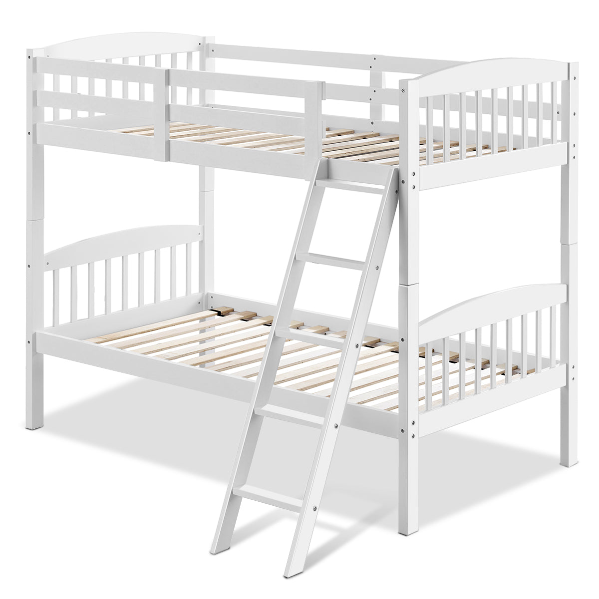 Infans Wood Hardwood Twin Bunk Beds Convertible into 2 Individual Kid Bed Ladder White