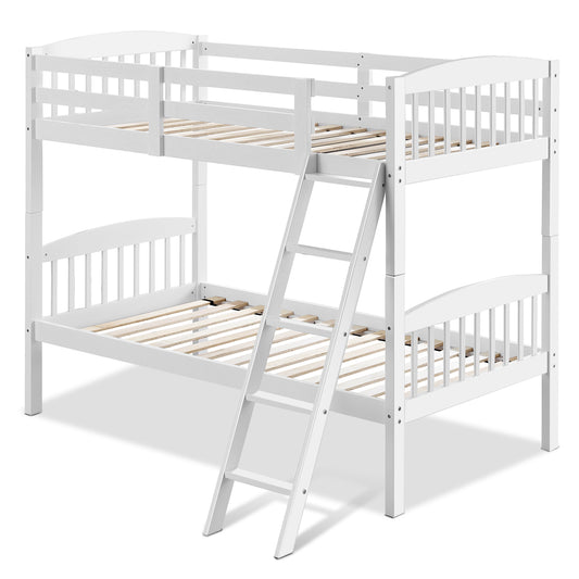 Infans Wood Hardwood Twin Bunk Beds Convertible into 2 Individual Kid Bed Ladder White