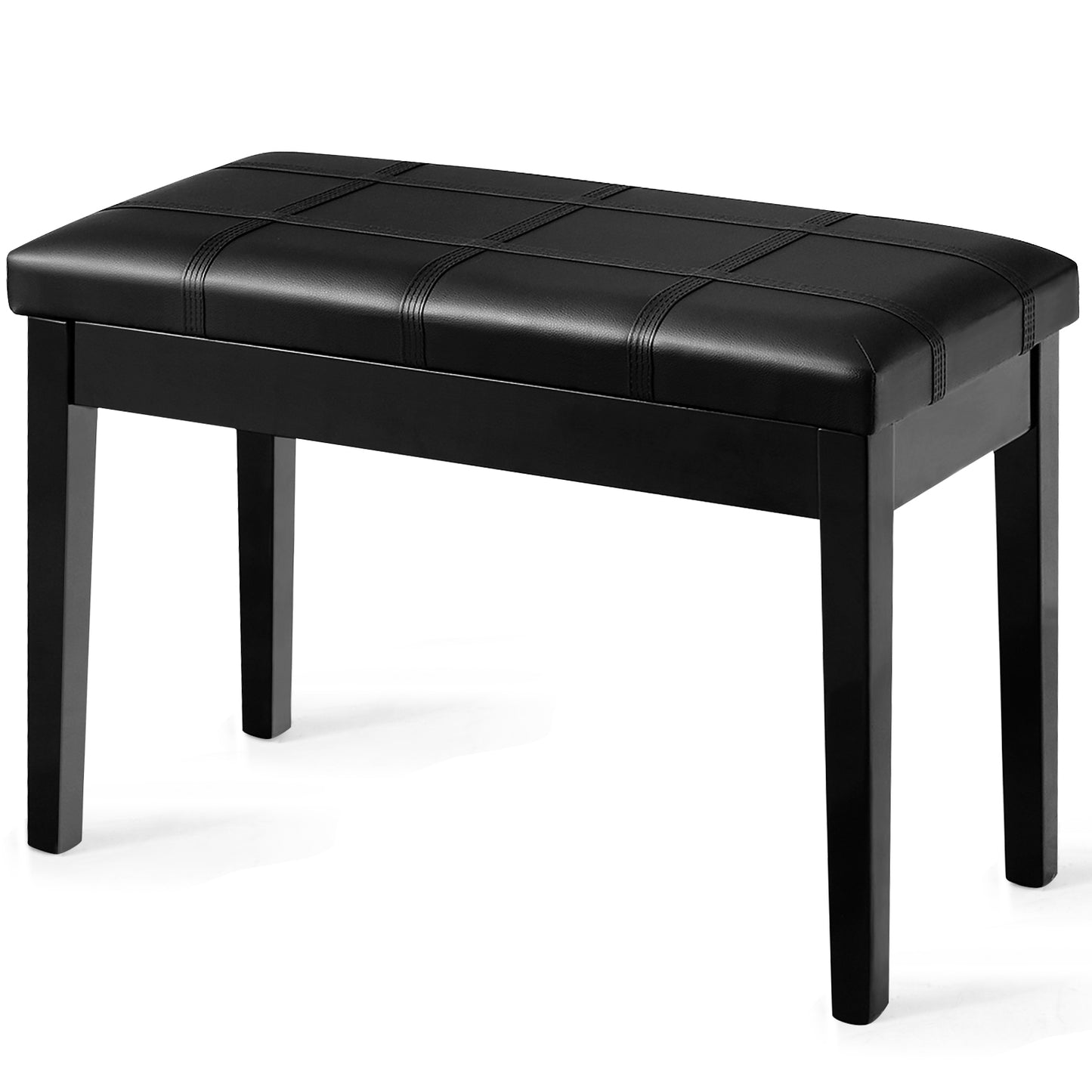 Infans Solid Wood PU Leather Piano Bench Padded Double Duet Keyboard Seat Storage Black
