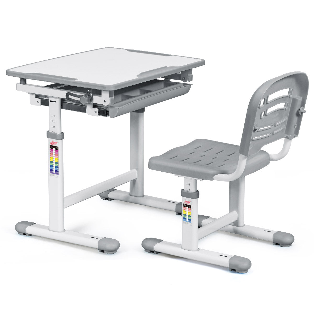 Infans Height Adjustable Children's Desk Chair Set Multifunctional Study Drawing Gray