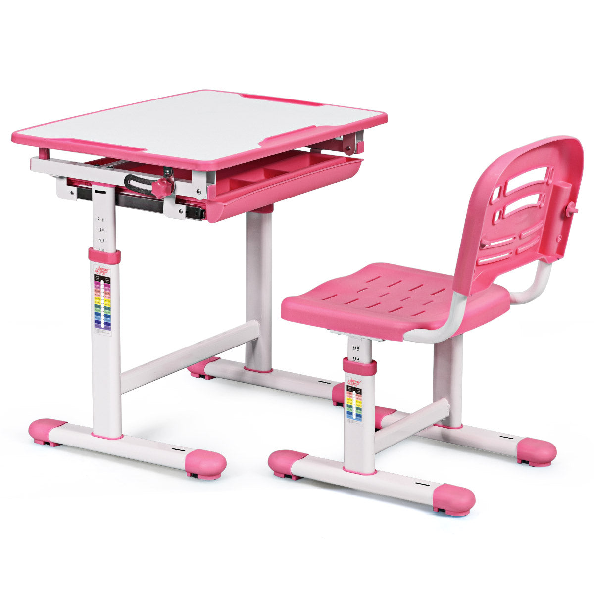 Infans Height Adjustable Children's Desk Chair Set Multifunctional Study Drawing Pink