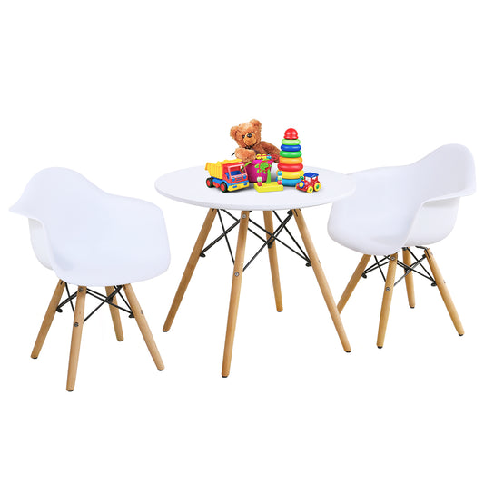 Infans 3 Piece Kids Mid-Century Modern Round Table Chair Set with 2 Arm Chairs White