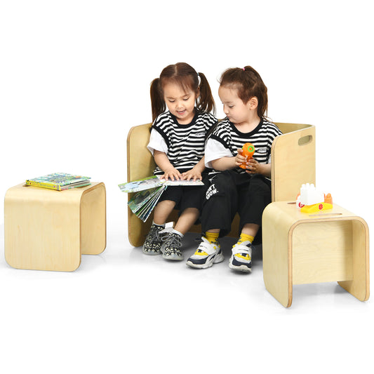 Infans 3 Piece Kids Wooden Table & Chair Set Children Multipurpose Homeschool Furniture