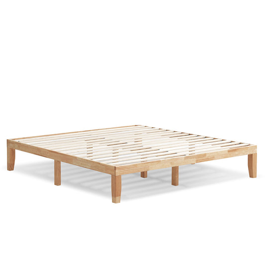 Infans King Size 14 inch Wooden Bed Frame Mattress Platform Wood Slats Support Natural