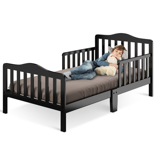 Infans Classic Kids Children Toddler Wood Bed Bedroom Furniture w/ Guardrails Black