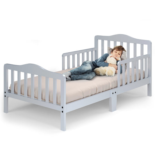 Infans Classic Kids Children Toddler Wood Bed Bedroom Furniture w/ Guardrails Grey