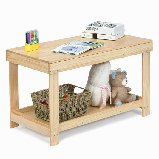 Infans Wood Kids Activity Play Table Block Table Multifunction W/Storage Natural