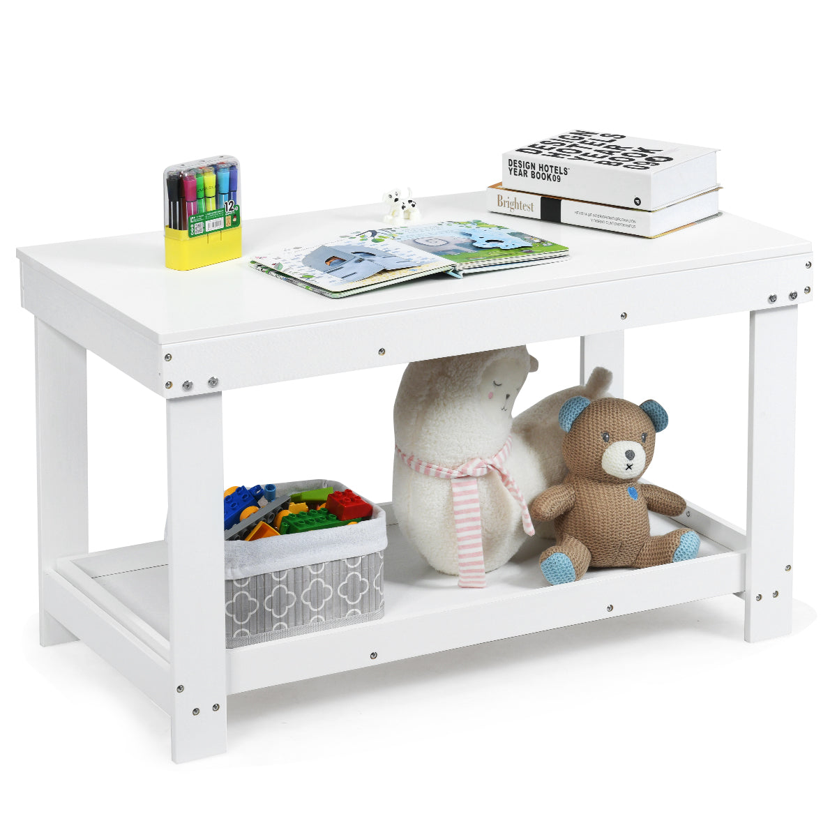 Infans Wood Kids Activity Play Table Block Table Multifunction with Storage WhiteWhite