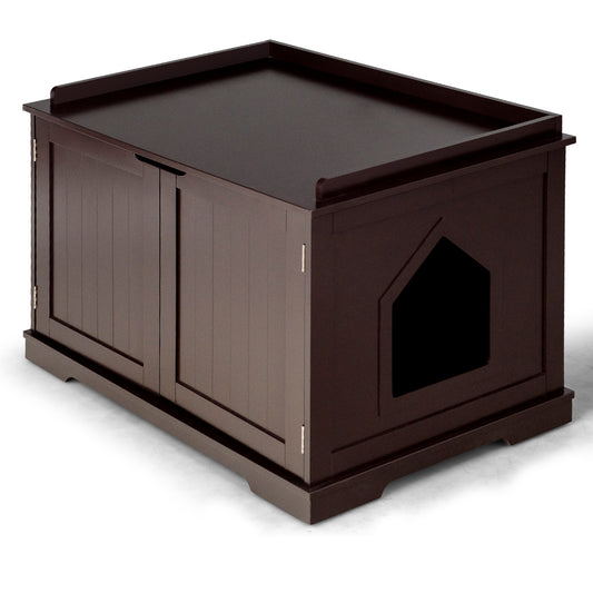 Infans Cat Litter Box Wooden Enclosure Pet House Washroom Storage Bench Brown