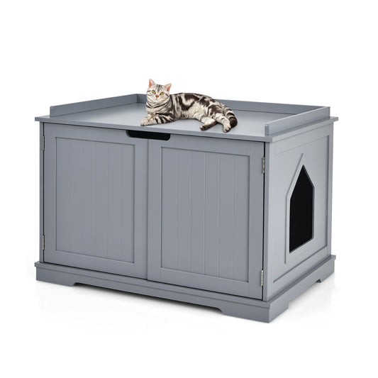 Infans Cat Litter Box Wooden Enclosure Pet House Washroom Storage Bench Grey