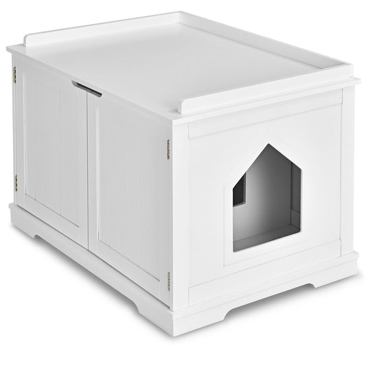 Infans Cat Litter Box Wooden Enclosure Pet House Washroom Storage Bench White