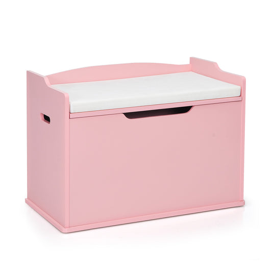 Infans Kids Toy Box Wooden Flip-top Storage Chest Bench W/ Cushion Safety HingePink