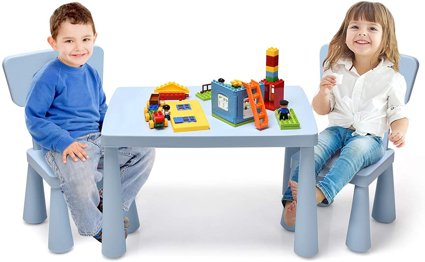 Infans Kids Table and 2 Chairs Set Toddler Activity Play Dining Study Desk Baby Gift BlueBlue
