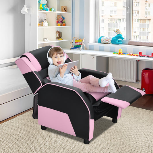 Infans Kids Youth Gaming Sofa Recliner w/ Headrest & Footrest PU Leather Pink