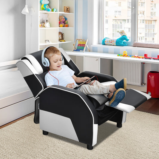 Infans Kids Youth Gaming Sofa Recliner w/Headrest & Footrest PU Leather White