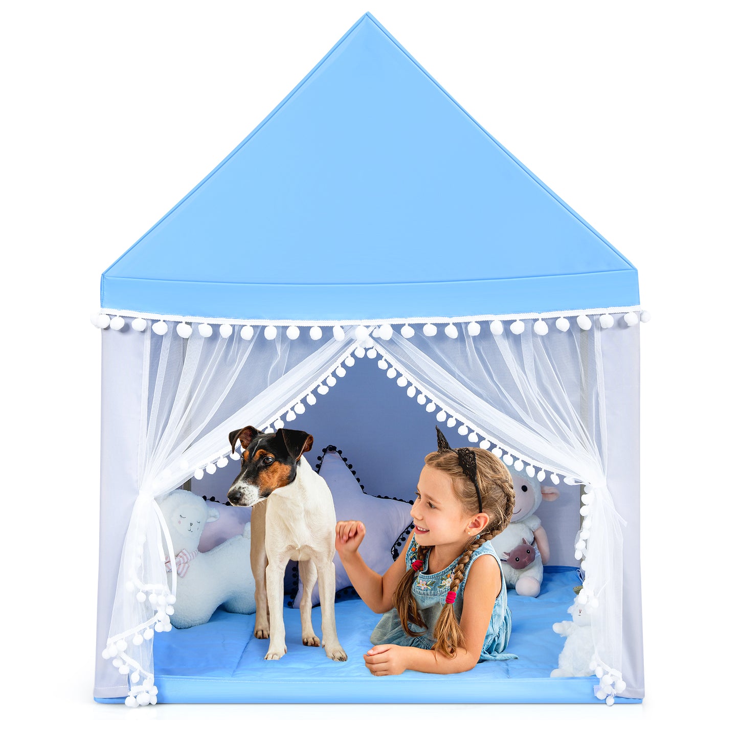 Infans Kids Play Tent Large Playhouse Children Play Castle Fairy Tent?Gift w/ Mat Blue
