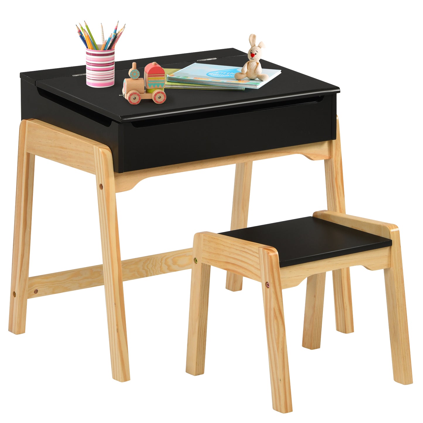 Infans Kids Table & Chair Set Wooden Activity Art Study Desk w/ Storage Space