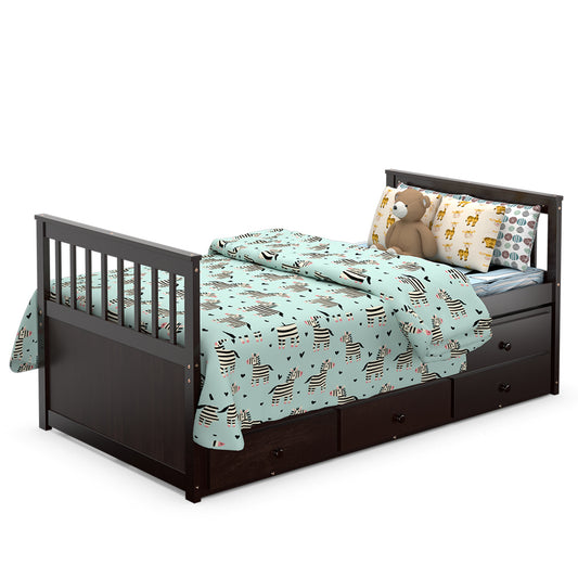 Infans Twin Captain's Bed Bunk Bed Alternative w/ Trundle & Drawers for Kids Espresso