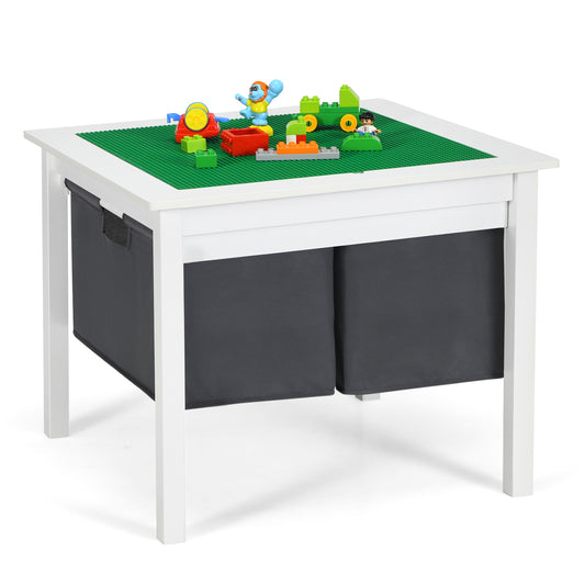 Infans 2-in-1 Kids Double-sided Activity Building Block Table w/ Storage Drawers White