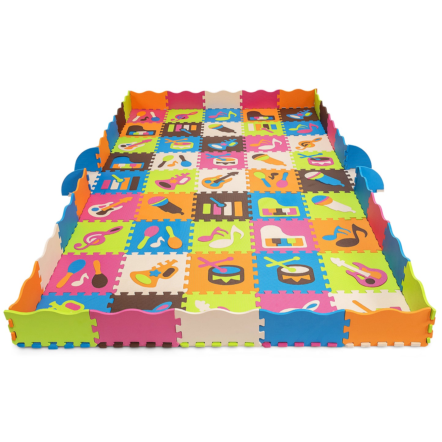 Infans 125 Pieces Baby Foam Interlocking Play Mat w/ Fence Instruments Styles