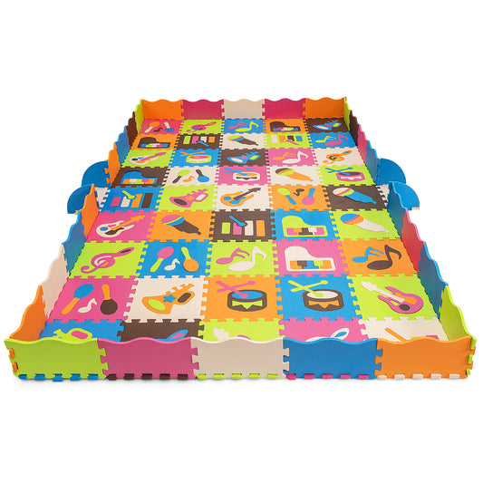 Infans 125 Pieces Baby Foam Interlocking Play Mat w/ Fence Instruments Styles