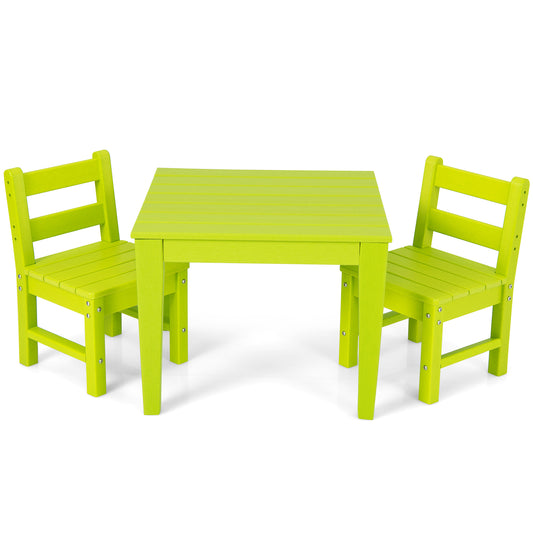 Infans 3PCS Kids Table & 2 Chairs Set Outdoor Heavy-Duty All-Weather Activity Table Set Green